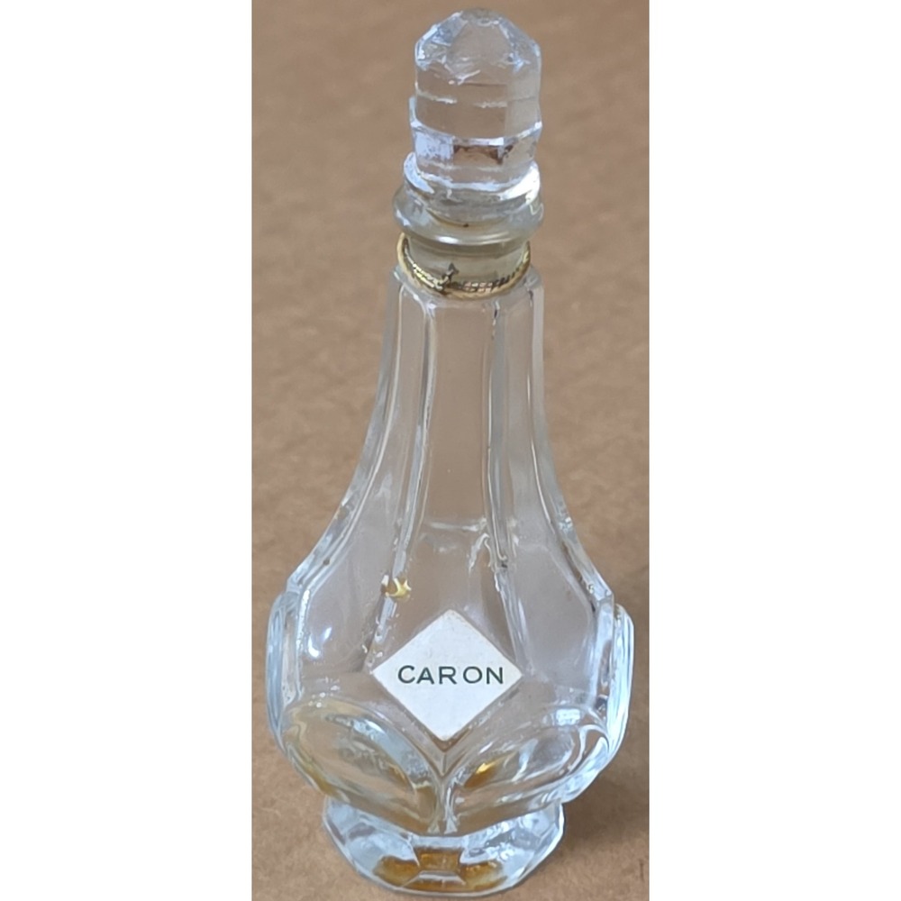 Caron Vintage Crystal Glass Perfume Bottle Etched Faceted Stopper‎ Collectible